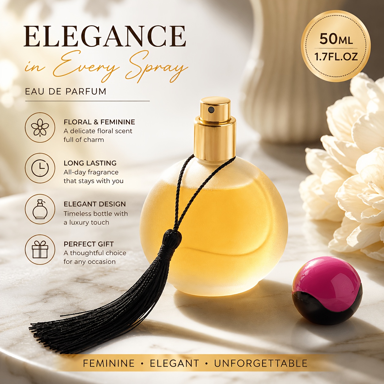 TEMU Retro-style Spherical Perfume Bottle With Tassels, A Chic And Fragrance For Women, An Elegant Vanity Accent, And An Ideal Birthday Gift For Her