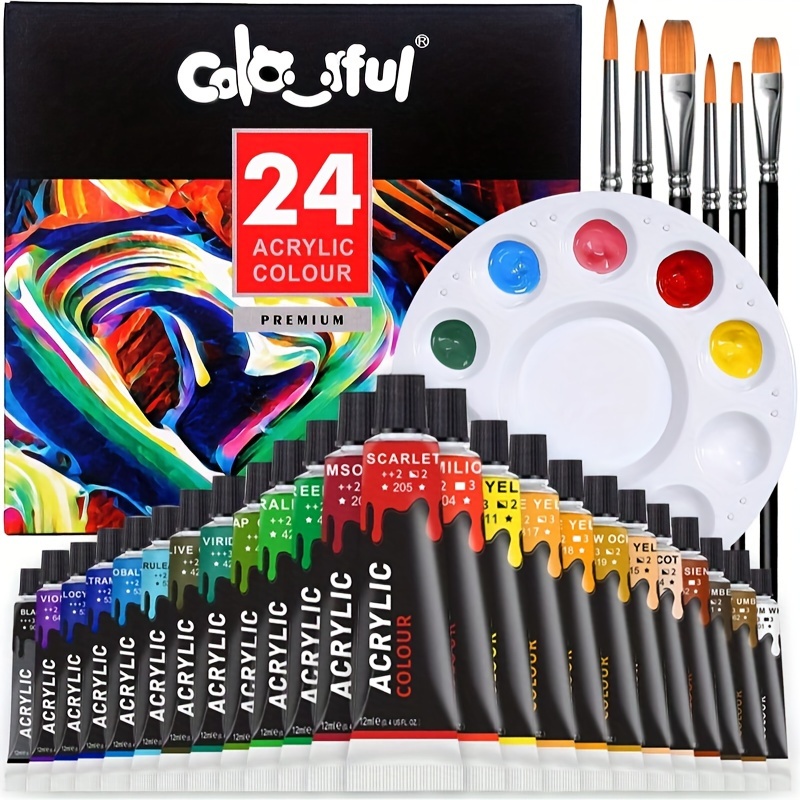 

Set de Acrylique de 24 , de 12ml - Fournitures d'Art et d'Artisanat Polyvalentes , Tissu, , Similicuir & Pierre