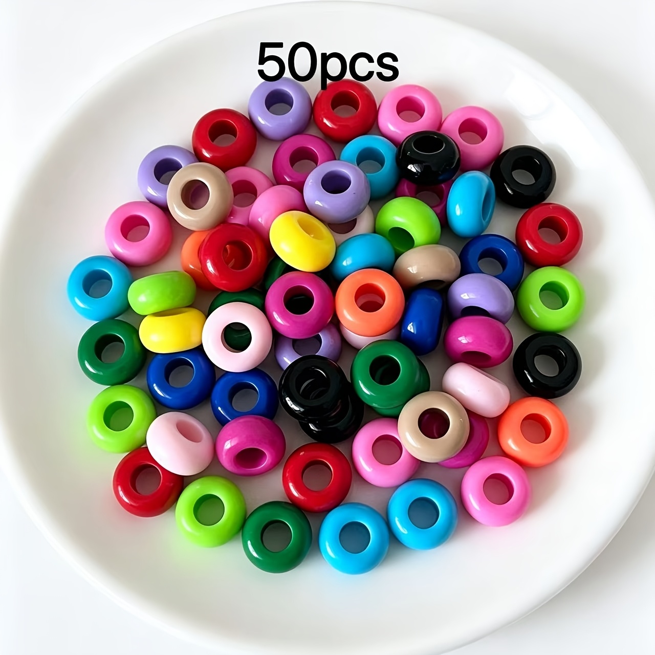TEMU 50pcs Acrylic 14mm Glossy Large Hole Wheel Beads, Net Weight 40g, Random Mixed Colors, Spacer Beads, For Bracelets, Bead Pens, Necklaces, Bag