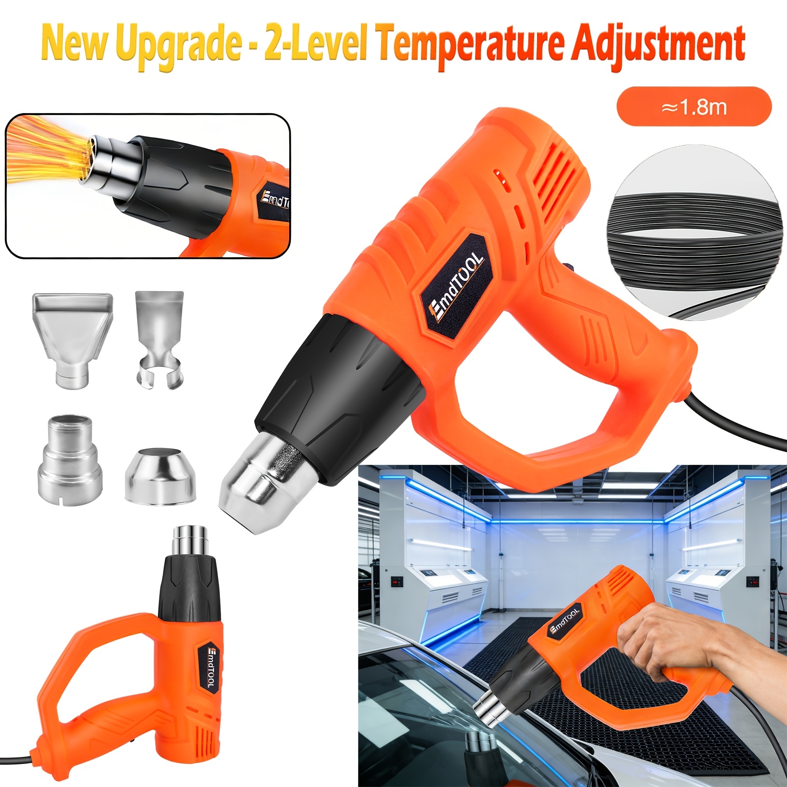 E-shop 2000W Heißluftpistole mit 4 Düsen, einstellbarer Temperaturbereich von 300 bis 600 Grad und von /Min, ideal für Bastelarbeiten, PVC-Projekte und
