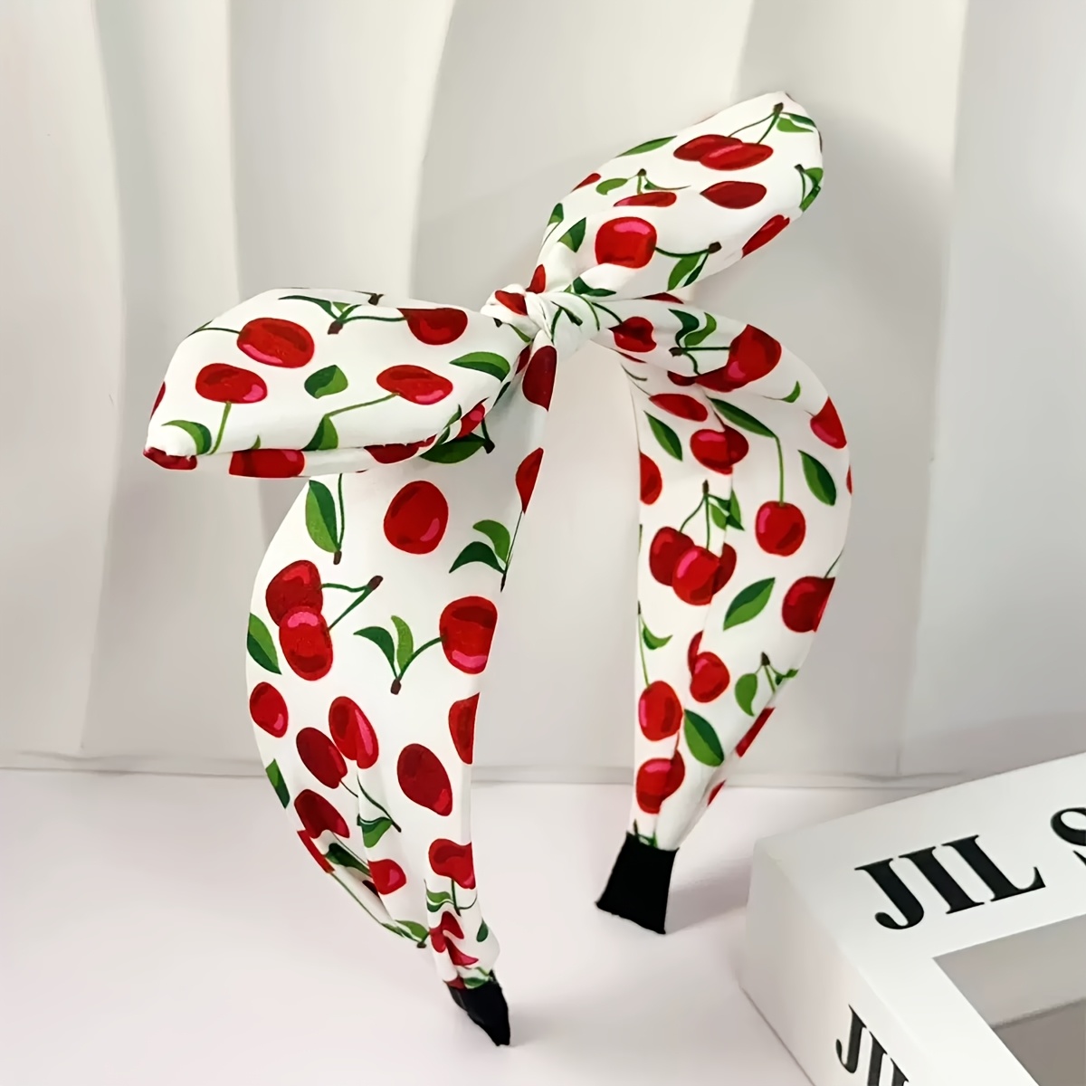 TEMU 1pc Of Retro -series Women's Hair Accessory With Wide Bow Headband, Cherry Printed Hair Band. Versatile For Daily Wear, Dates, Commuting,