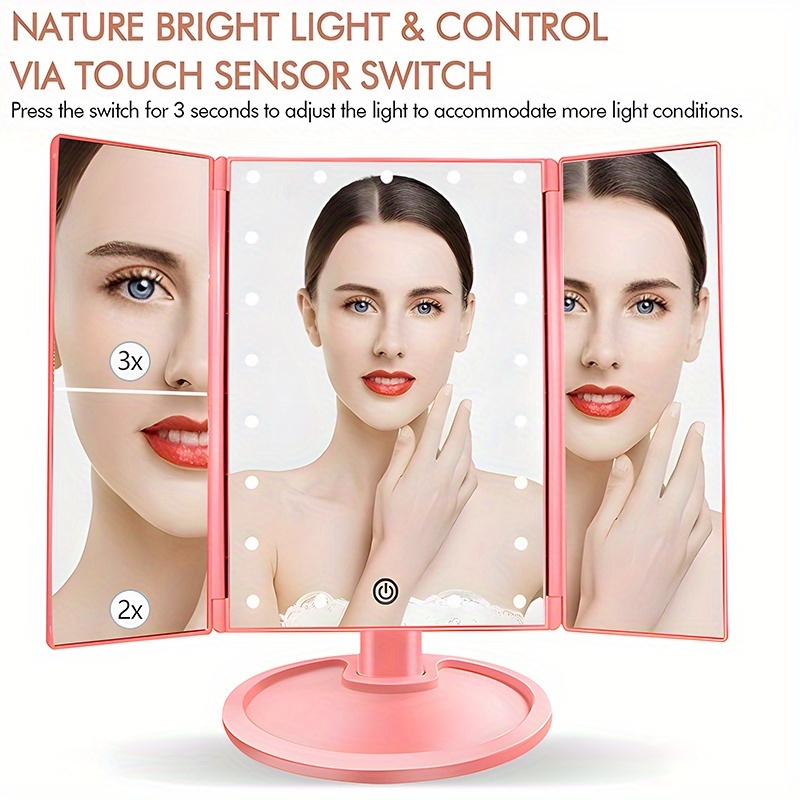 Beleuchteter Reise-Makeup-Spiegel – Mit 1x/10x Vergrößerung, 3 Lichtfarben, Wiederaufladbar