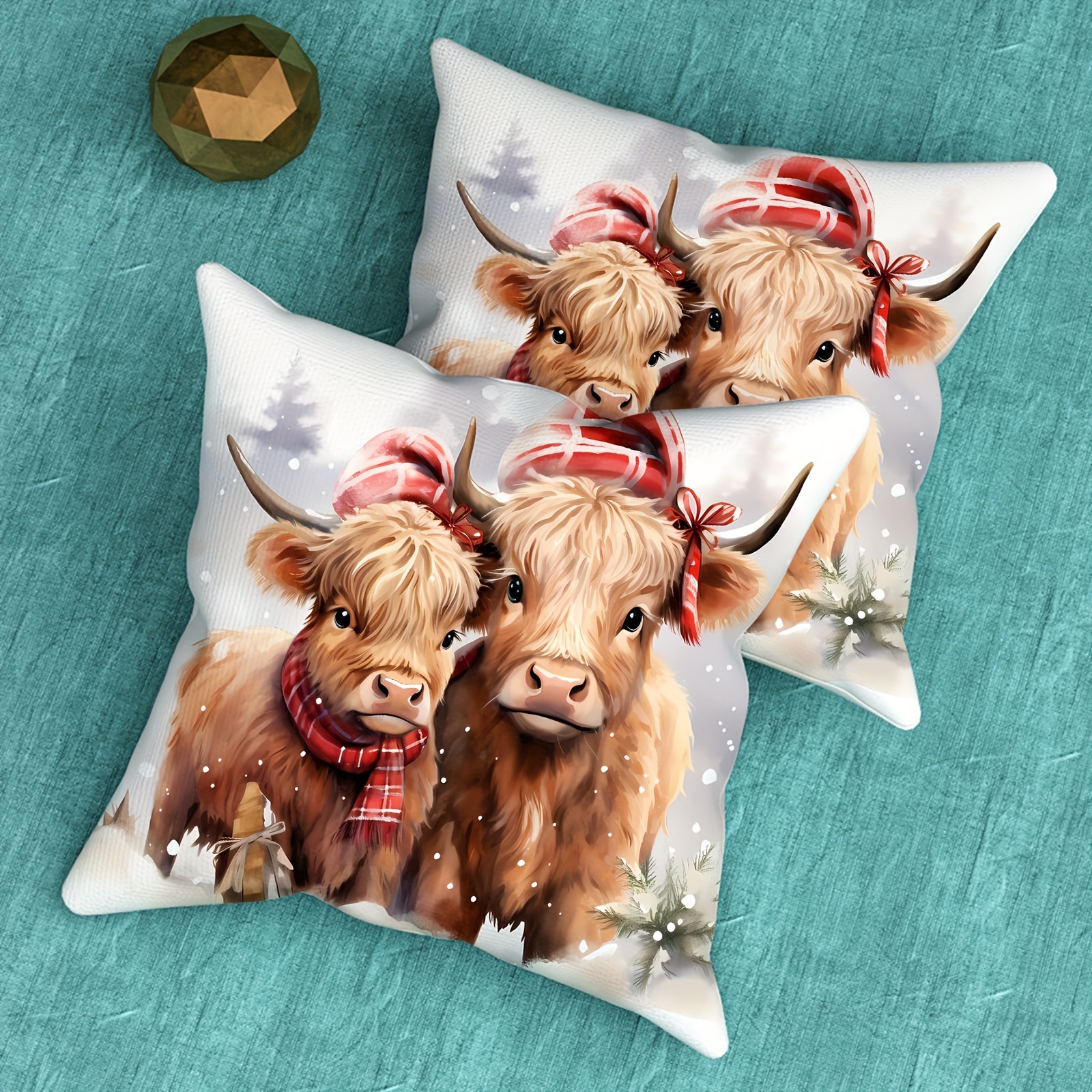 

Contemporary 2pcs Christmas Highland Cow Throw Pillow Covers, Machine Washable, Zippered Microfiber Cushion Cases, Home Decor For Sofa And Bedroom - 18x18 Inch