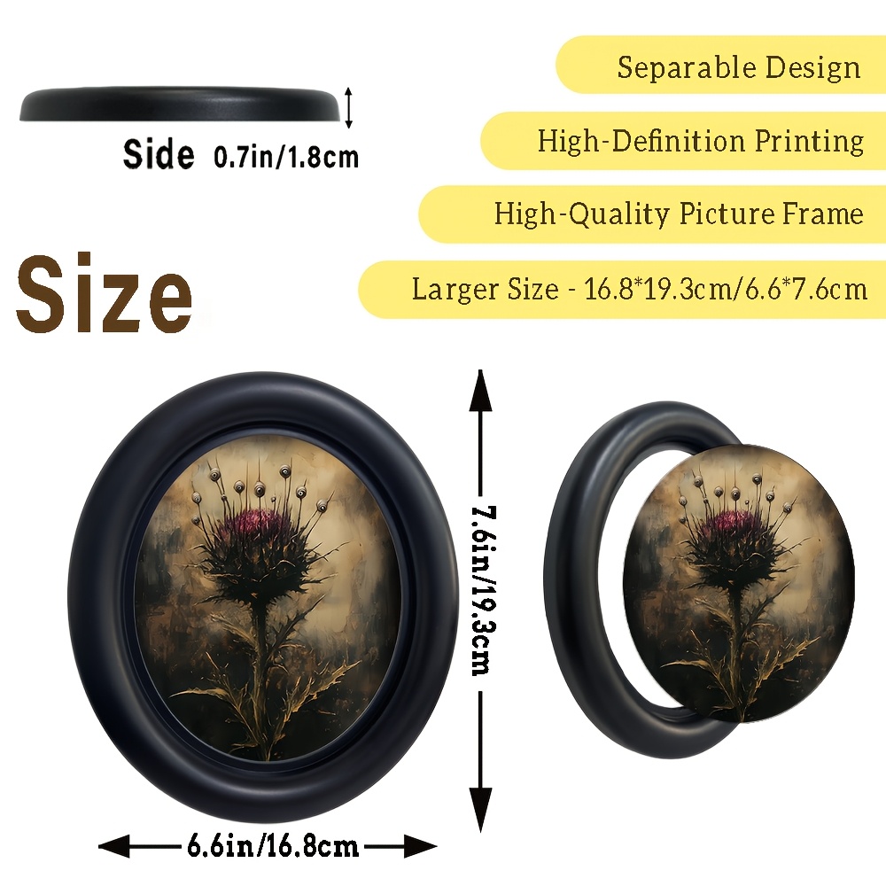 TEMU 2d Flat,, 1pc, Handcrafted Oval Picture Frame, Illustration Of Plant, 6.6x7.6in, Gothic Wall Art, Victorian Art Deco, Country Wall Decor, Retro