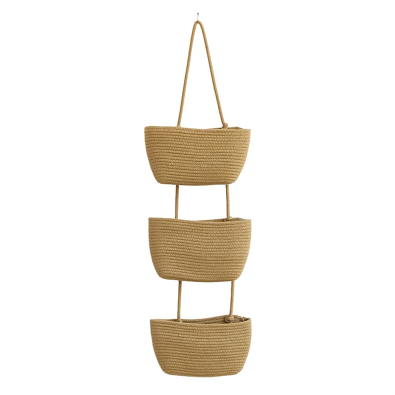 Image of 1pc 3-tier Rope Woven Basket, Detachable Decorative Organizer For Living Room, Bathroom, And Bedroom - Over The Door