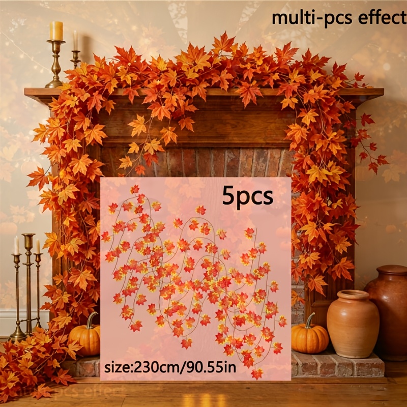 TEMU 5pcs Set, Total Length Approximately 1150cm/452.75 Inches, Artificial Octagonal Maple Leaf Vine Garland. Suitable For Porch, Staircase, Balcony,