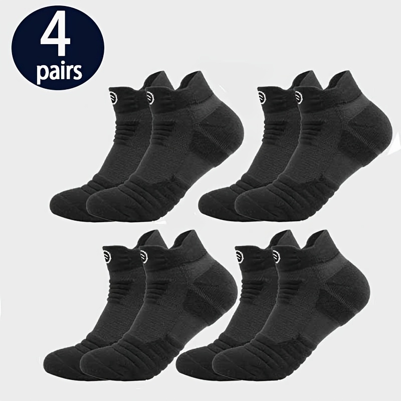 TEMU 4-pair Men's Athletic Ankle Socks, Breathable And Sweat-wicking Running Socks, With Thickened Cushioning At The Heel And Toe, And Arch Support