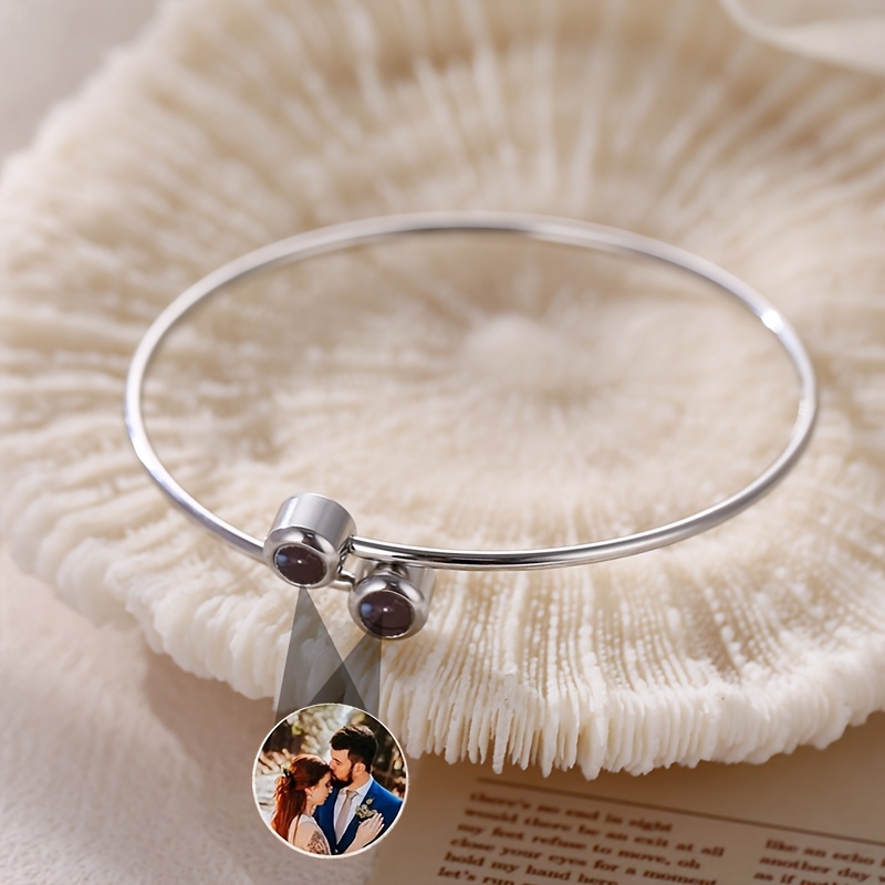 TEMU Custom Photo Bracelet Stainless Steel Personalized Projection Bracelet Fashionable Simple Women's Jewelry Custom Memorial Jewelry Couple Gift