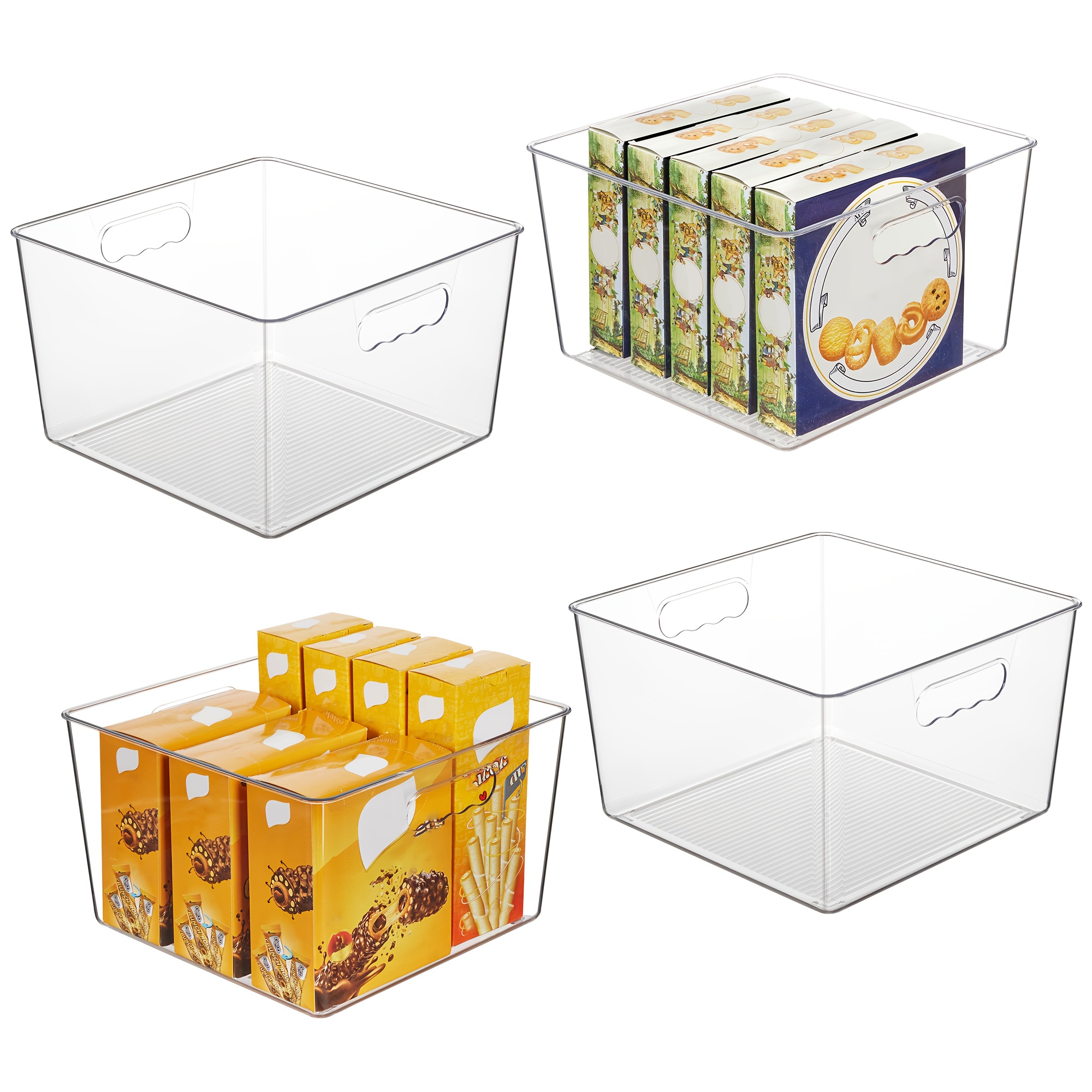 TEMU 4 Pack Extra Large Clear Plastic Storage Bins, 11 Inchx11 Inch Cube Acrylic Organizer Square Containers With Handle For Pantry
