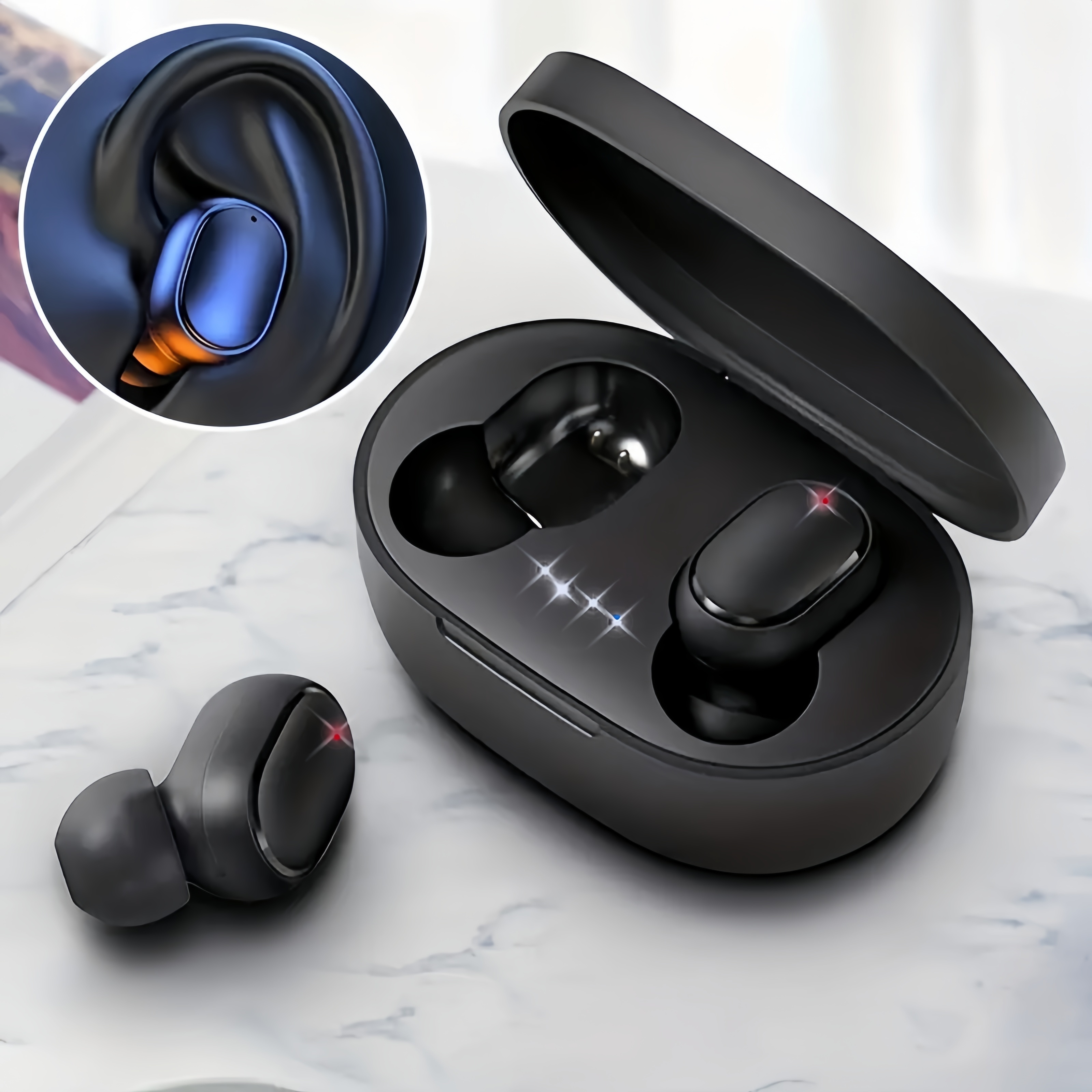 Écouteurs sans fil A6S, Écouteurs sans fil, Écouteurs intra-auriculaires, Contrôle par bouton, Support de la réduction du bruit d'appel, Indicateur lumineux d'alimentation, Qualité sonore haute définition, Port de chargement Type-C [Câble de chargement USB non inclus]