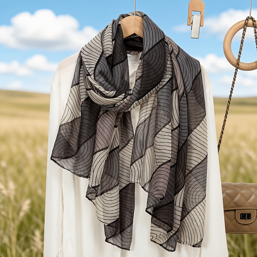 TEMU Elegant Printed Satin Scarf - Vintage Style Headscarf Beach Towel - Lightweight, Multi-functional Women's Accessory, New Fashionable , Versatile