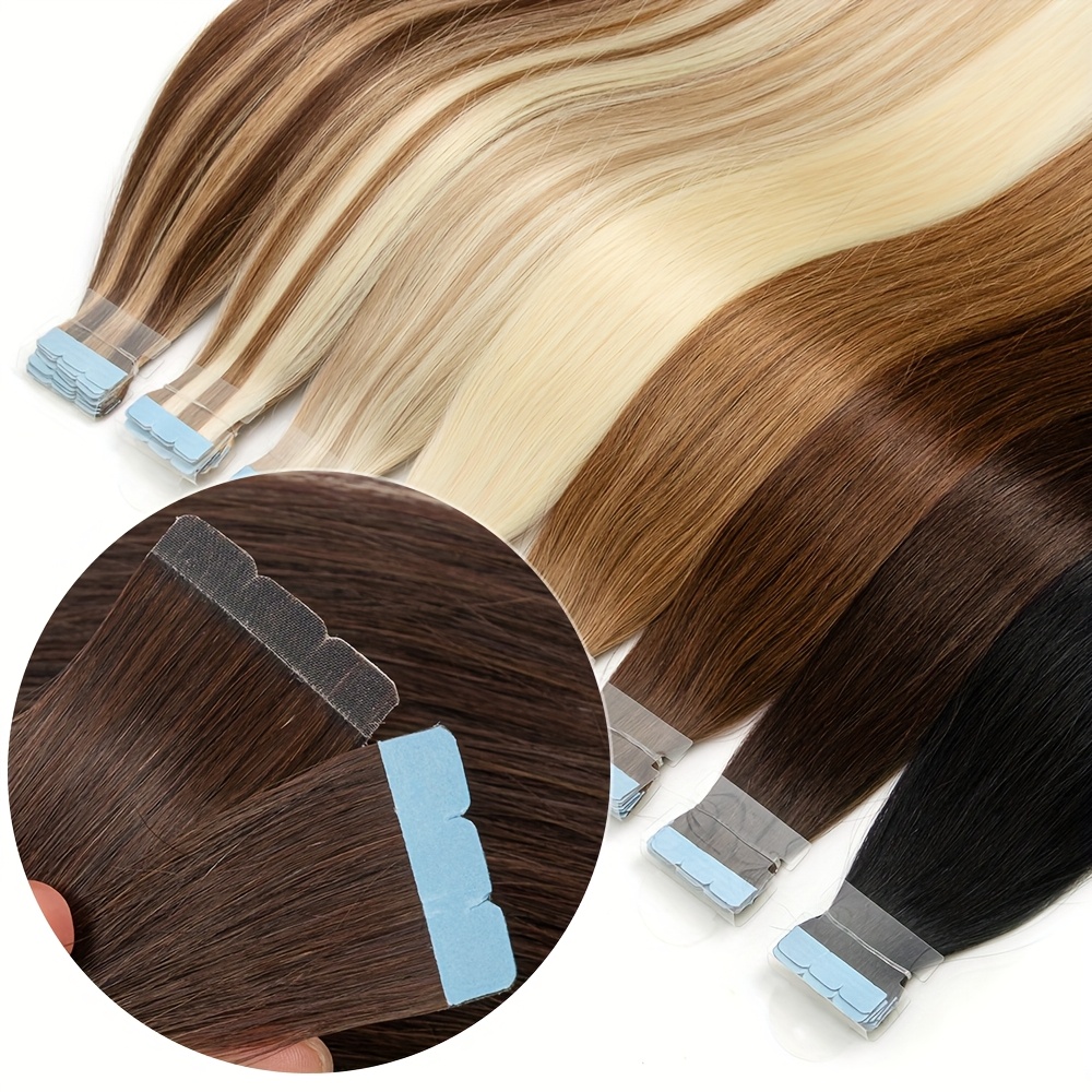 invisible seamless tape in hair extensions ranging from 12 to 20 inches with double sided mini tape details 2