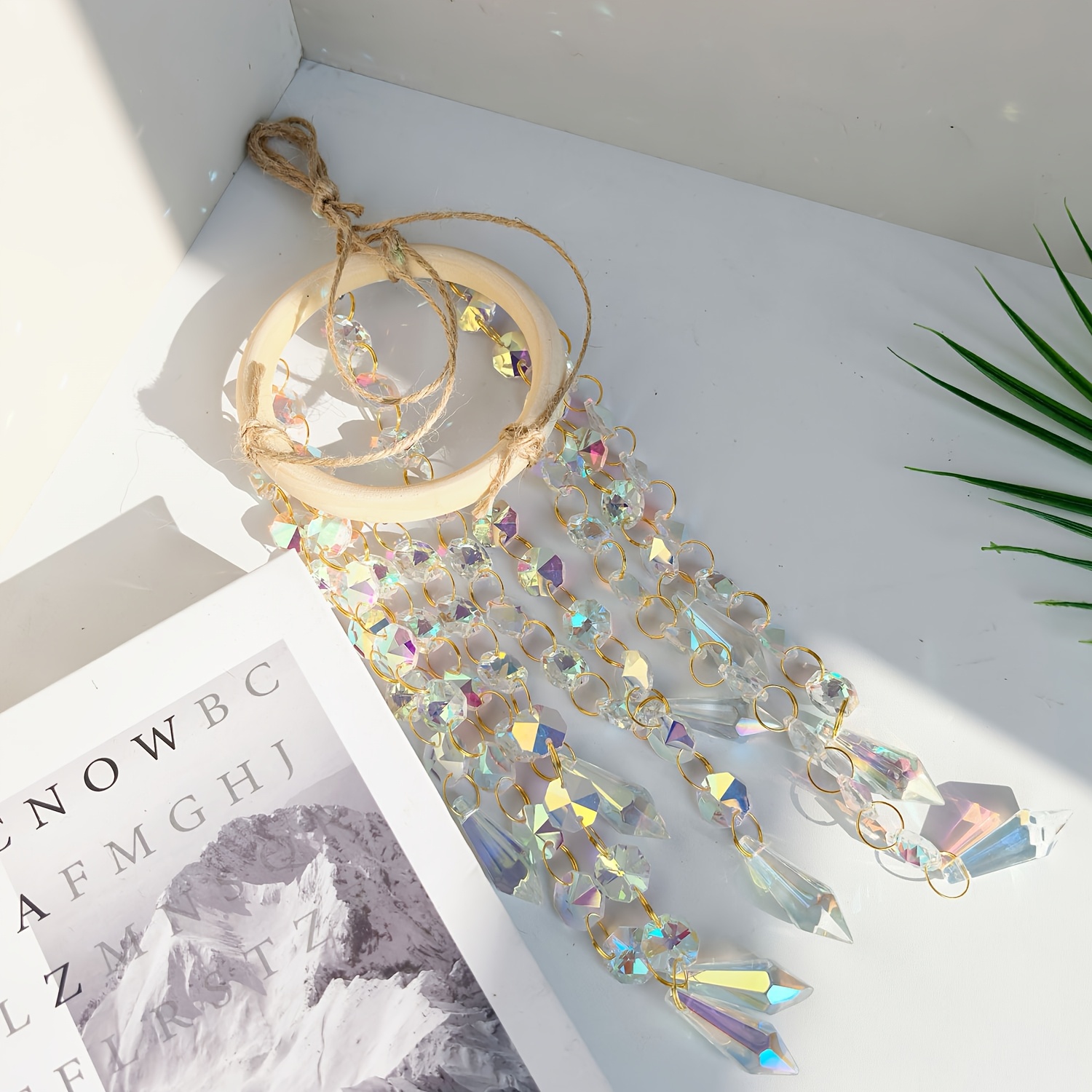 E-shop Runder Stab Bunte Kristall Sonnenfänger Anhänger | Böhmischer Prisma Garten Lichtfänger, Glas Outdoor Wandbehang Dekorative Ornament Geschenk