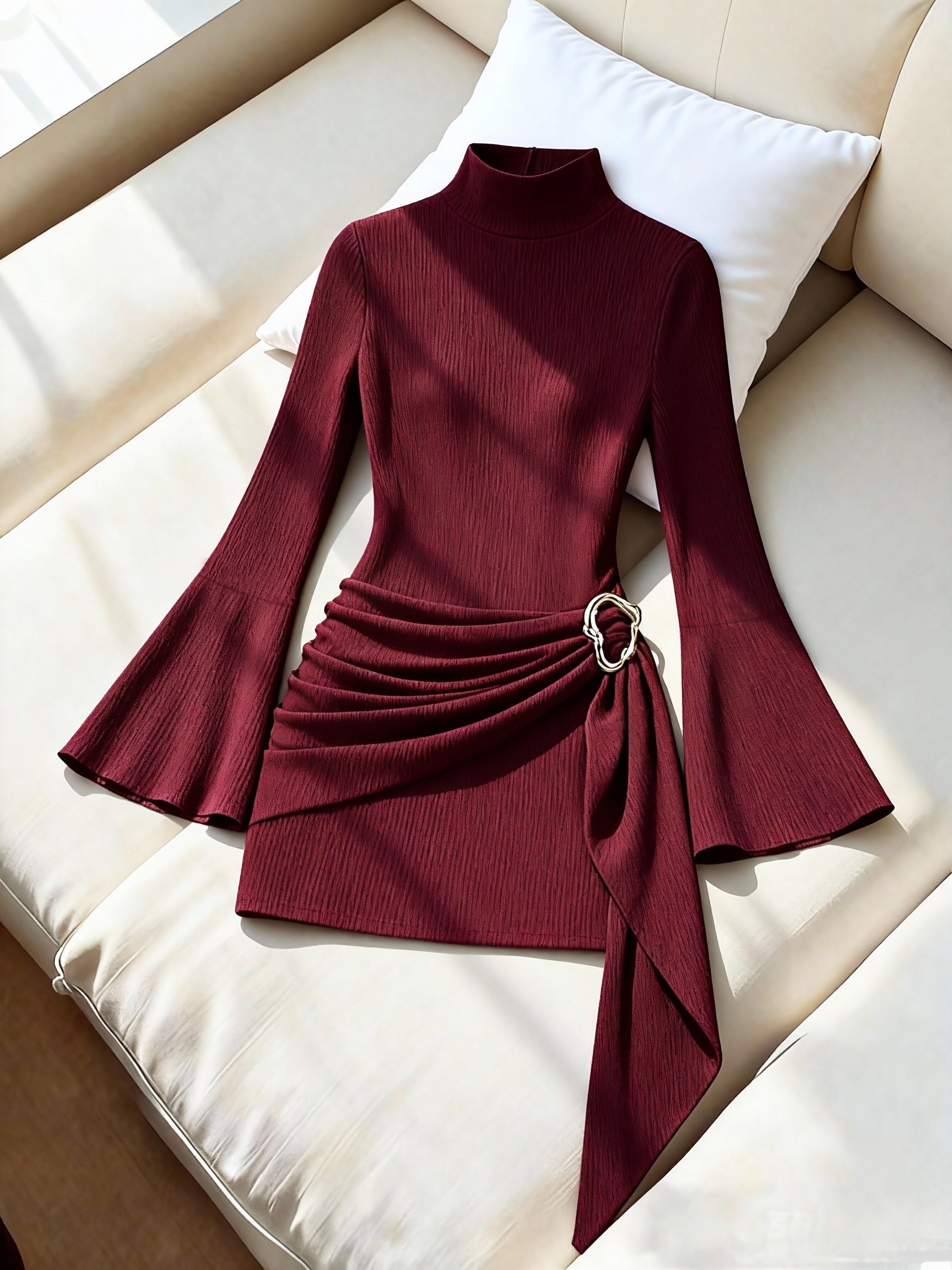 flare sleeve mini dress sold on Temu United States