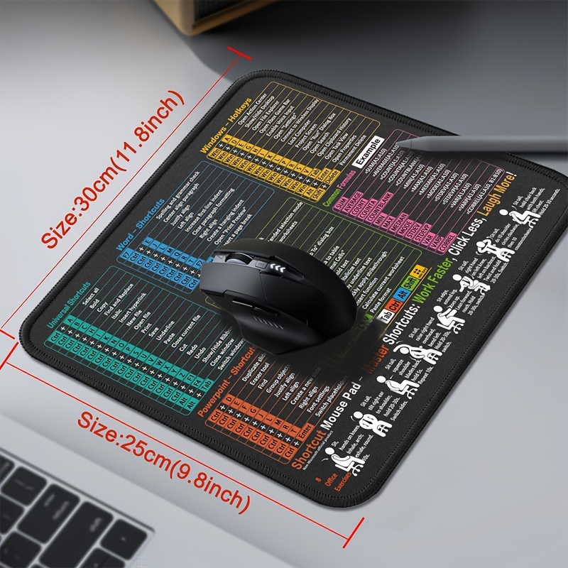 E-shop Ein multifunktionales Mauspad mit Tastenkombinationen für Excel, Word, PowerPoint und Windows, mit rutschfester Gummibasis, genähten Kanten und