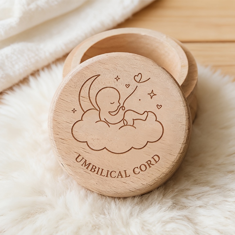 TEMU 2d Flat, 1pc Wooden Cord Box, Used For Storing Teeth, Cord, And Fetal Hair, Tooth Storage Box, Growth Commemorative Storage Box, Tooth And Fetal