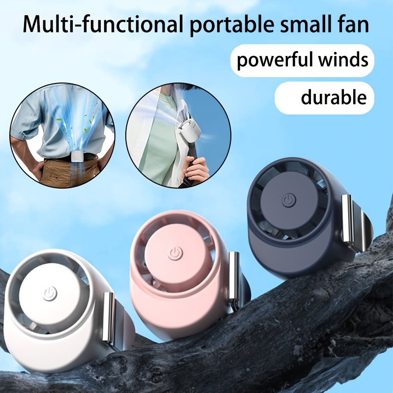 Portable Clip-On Waist Fan with Dual Air Ducts - USB Rechargeable, High-Speed Cooling for Outdoor & Construction Sites, Durable Design, Strong Breeze, White & Pink Options, Rechargeable Fan, Construction Site Accessory, Sleek Cylindrical Design, Lightweight Construction