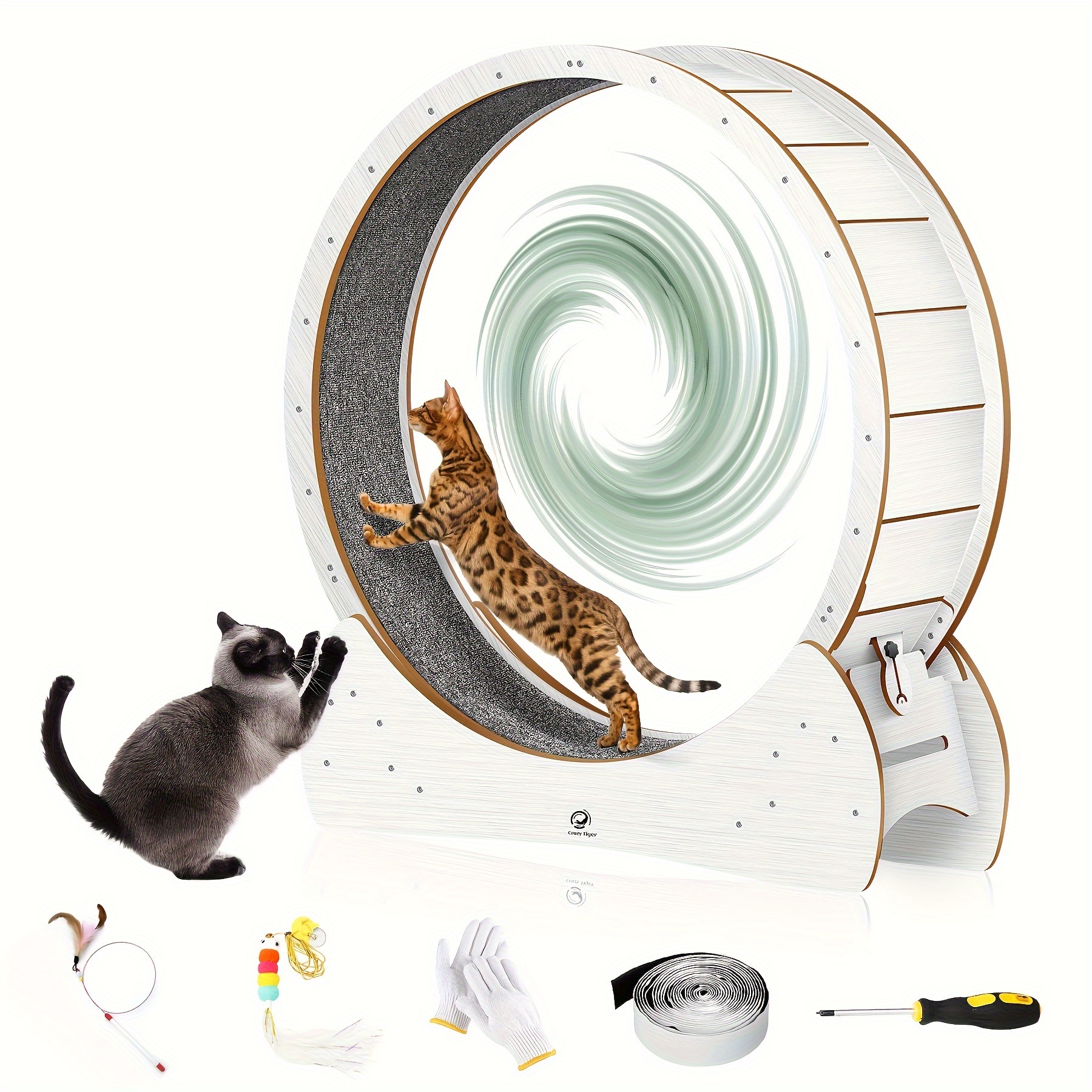 Image of Cat Exercise Wheel, Cat Running Wheel For Cats And Dogs Xl, High-quality Indoor Cat Wheel, Natural Wood, Safe And Comfortable, Large Cat Wheel For Indoor Use