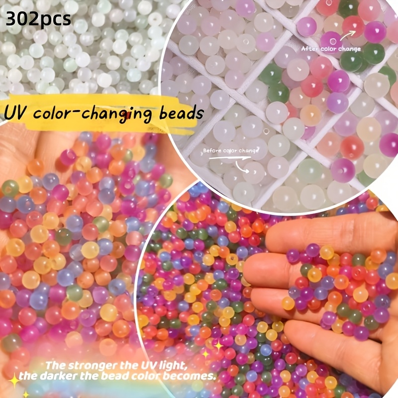 TEMU 302 pièces de perles acryliques à changement de couleur pour la fabrication de bijoux DIY, perles rondes multicolores réactives à de 6 mm avec