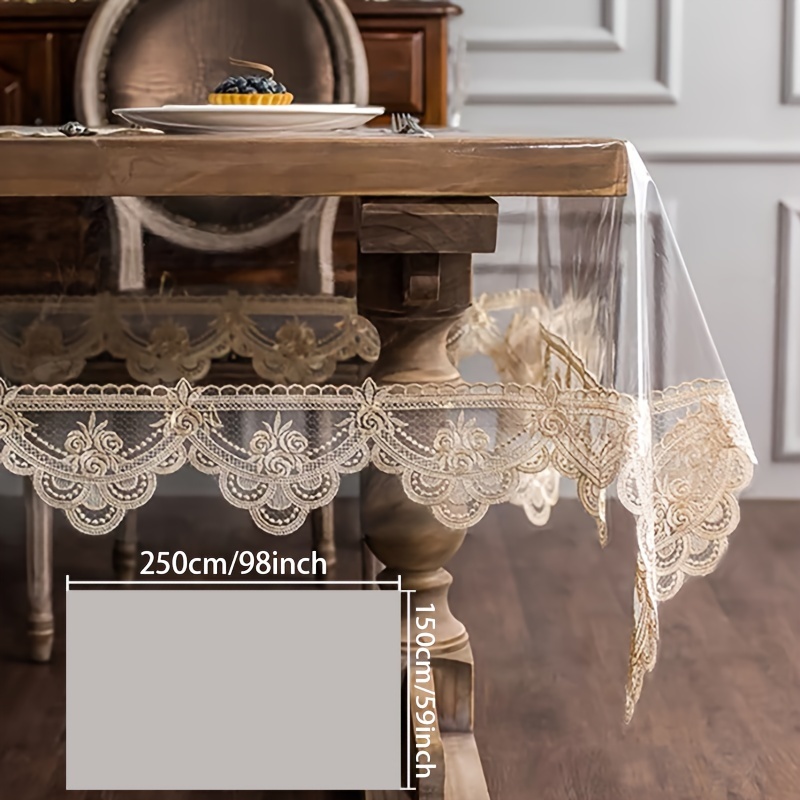 Image of 1pc Tablecloth Wash-free Non-slip Pvc Material With Lace Trim High-end Atmosphere Tea Tablecloth, Table Mat Tablecloth, Suitable For Kitchen Restaurant Party Decoration