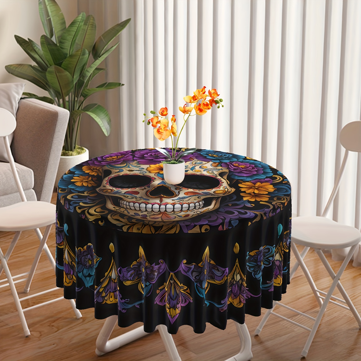 

Round Polyester Tablecloth With And Floral Pattern, Waterproof, Machine Woven, 63-inch, Decorative Table Cover For Patio, Bbq, Picnic - Graphic Design, Mystery Style