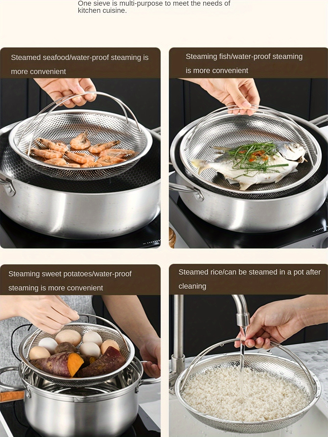 electricity free stainless steel kitchen basket multi functional steamer   used to steam rice dumplings and vegetables details 6