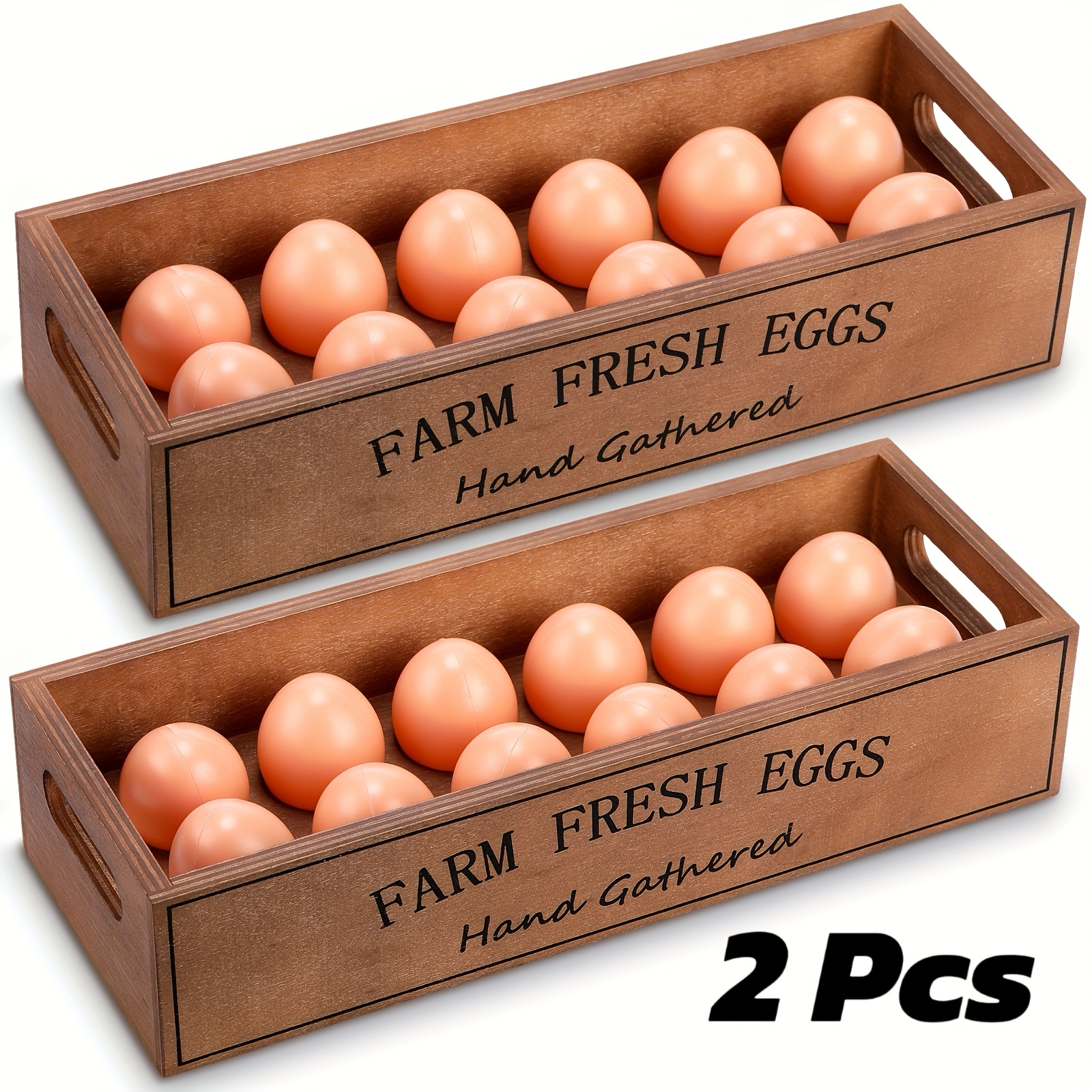 TEMU 2pcs Farmhouse Wooden Egg Cages For Stacking 24 Fresh Eggs, Display Wooden Cages With Handles, Rustic Storage Boxes, Suitable For Easter, Supermarket, Farm, Grocery Store, Kitchen Supplies