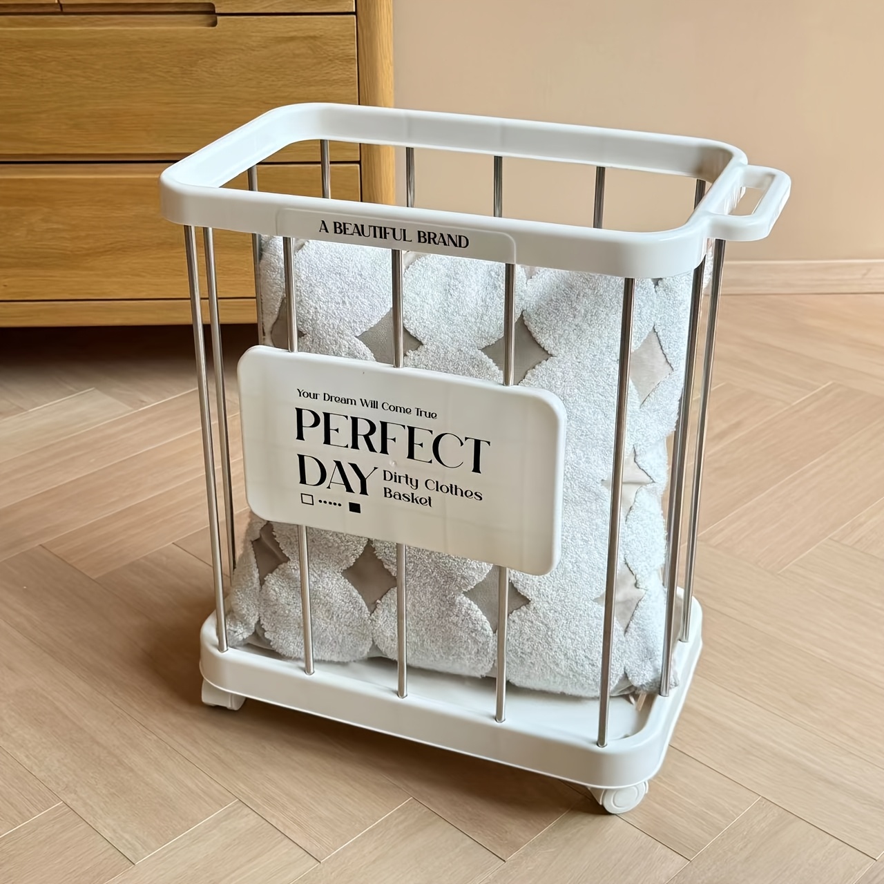 Durable Plastic Laundry Basket with Wheels Classic Rectangular Hamper for  Clothes, Yoga Mats Bathroom Storage Organizer for