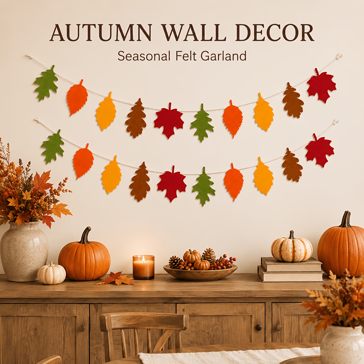 TEMU 2d Flat, 2d Flat - 2d Flat, 2d Flat - 2pcs 2d Flat Felt Autumn Maple Leaf Garland, Colorful Fall Leaf Banner For Fireplace Mantel, Wall, Porch,