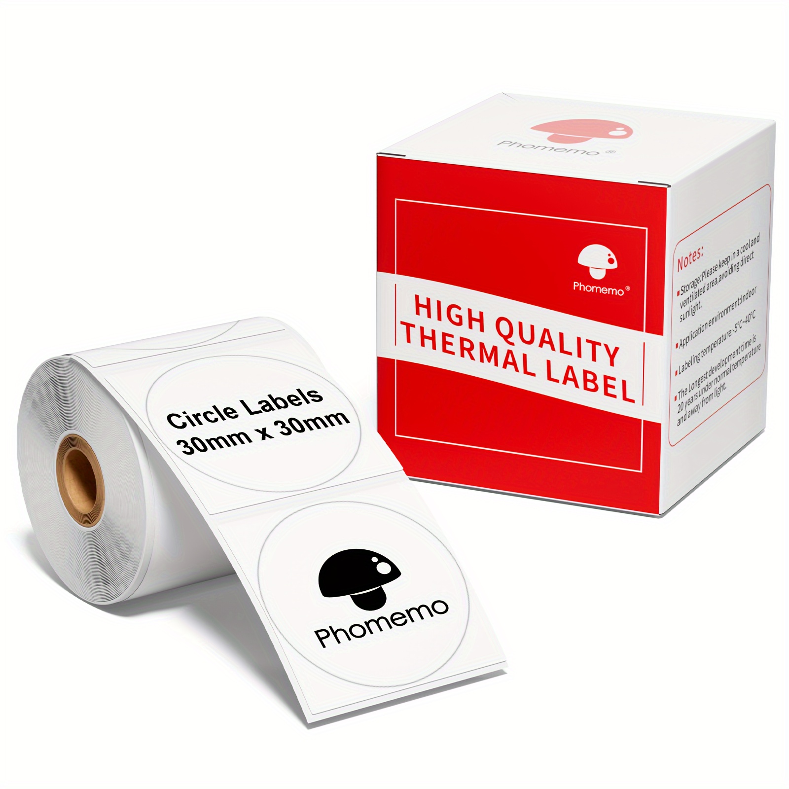 For Phomemo M110//m220/m221/m120 White Round Labels, 1 Roll Of 50x50mm (1.96"x1.96") Or 30x30mm Self-adhesive Thermal Label Paper For Phomemo M110//m220/m221/m120 Label Makers