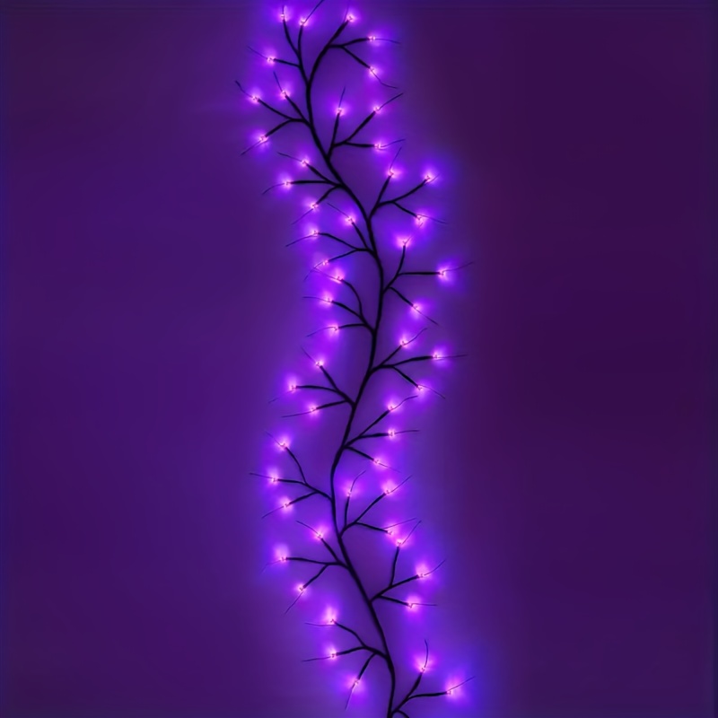 TEMU 1pc Halloween 6ft 54 Led String Lights, 8 Lighting With Timer, Battery Powered, Diy Wall Climbing Lights, Modern Purple Wall Mounted Indoor