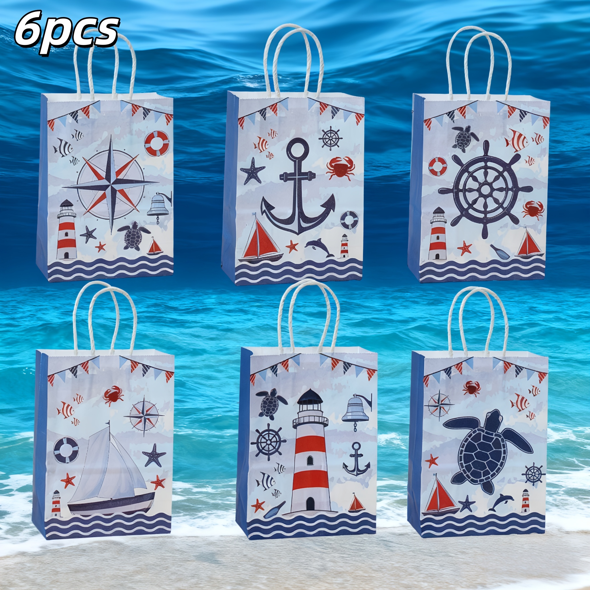 E-shop 6er-Pack Nautische Geschenktüten, Nautisches Themenparty-Geschenktüten, Segel-Tragetasche, Segel-Themen-Geschenke, Geschenke für