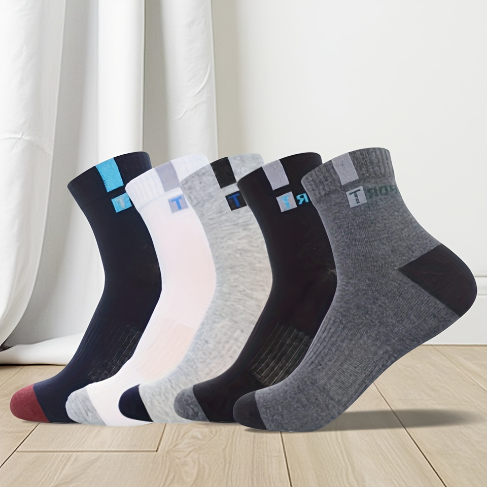 Alternative view of 10 Pares/5 Pares - Calcetines Deportivos Transpirables para Hombres - Estampado de Letras de Moda, Alta…