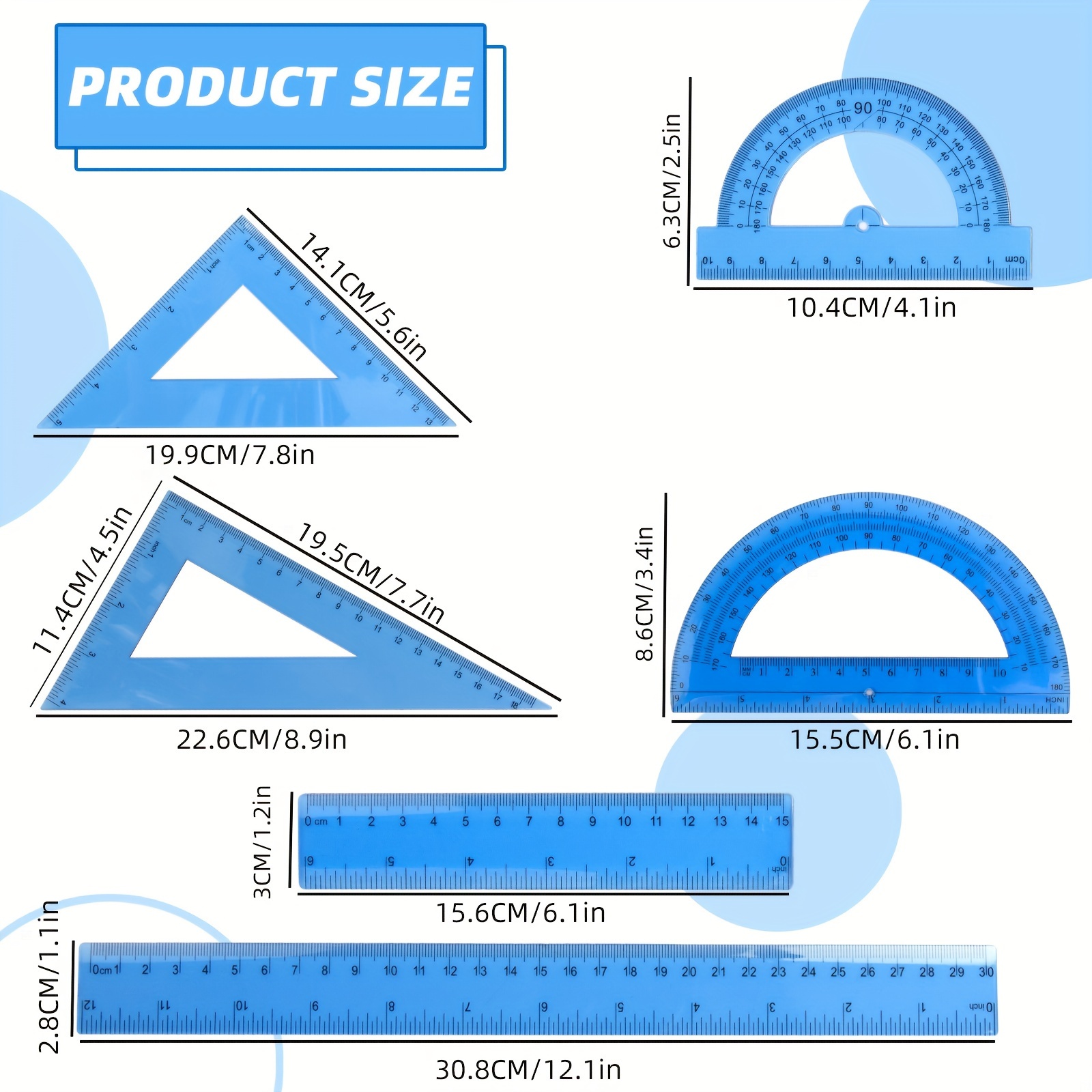 6pcs Geometric Set Ruler Student Drawing And Measuring Tool