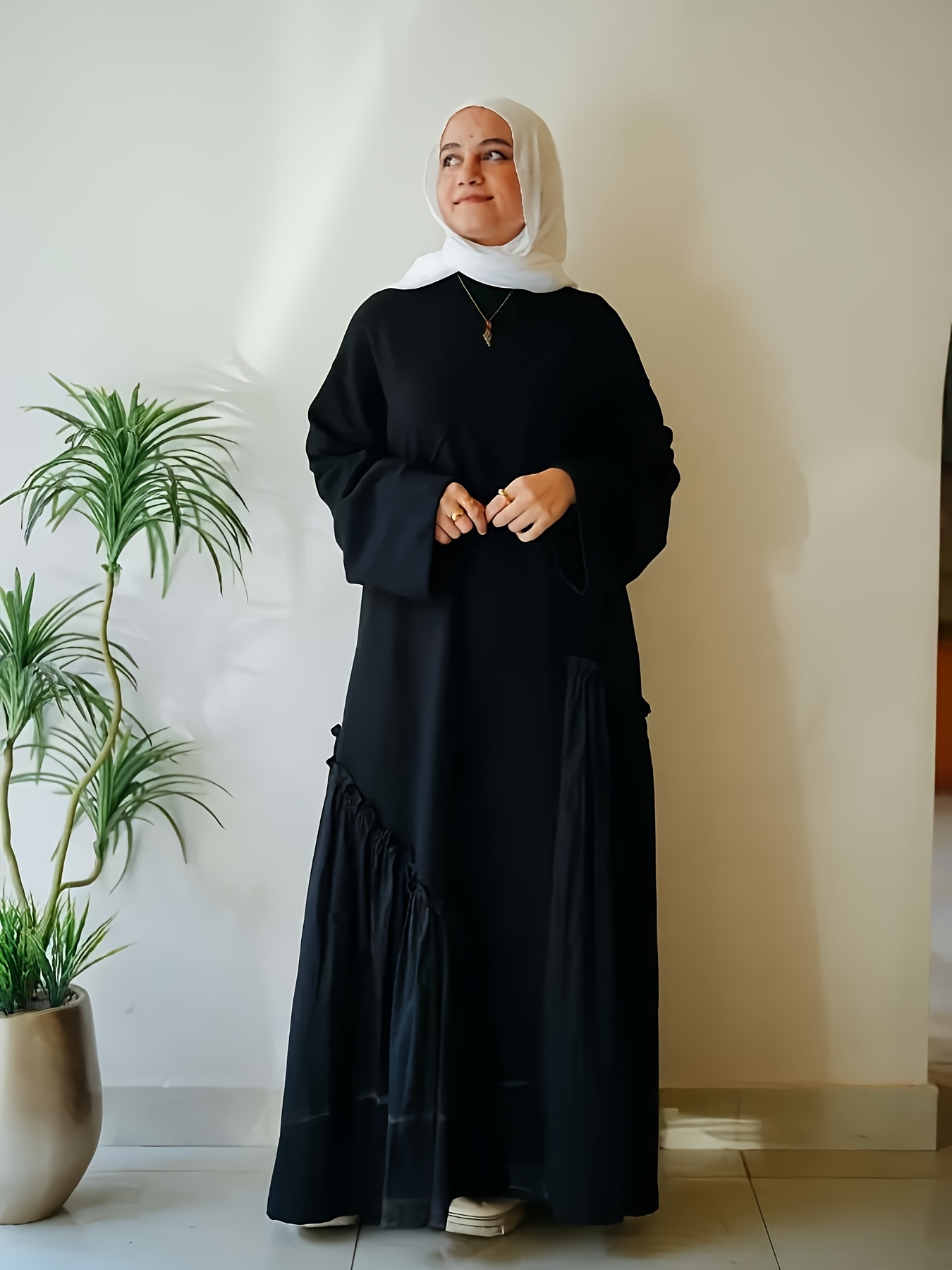 elegant brown muslim dress with belt - long sleeve, loose fit, casual ,  spring/summer, casual wear|minimalist abaya|polyester fabric - women's  clothing - Temu Brazil