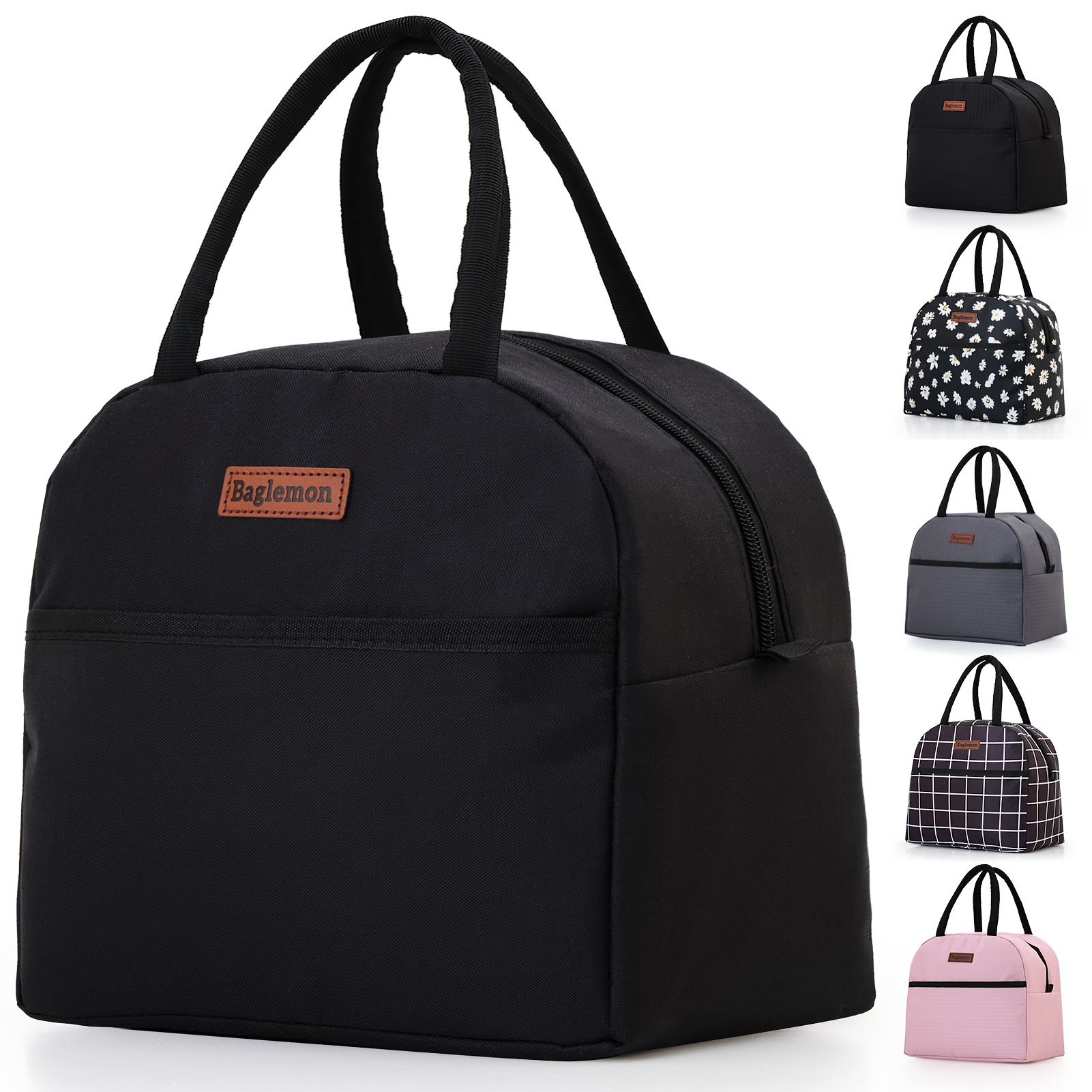 TEMU BAGLEMON Nicht-Lebensmittel-Kontakt Isolierte Schwarze Gänseblümchen-Lunchtasche - Wiederverwendbare Hochkapazitätstasche mit Reißverschluss,