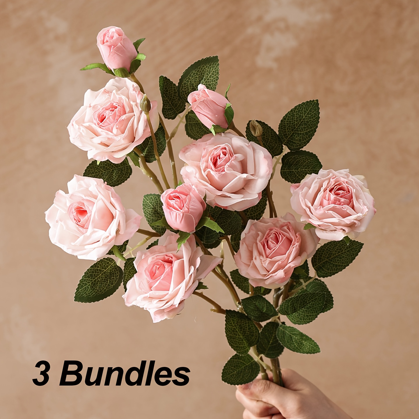 TEMU 3 Bundles Artificial Roses Flowers - 3 Flowers/bundle Realistic Silk Fake Flowers With Long Stems For Thanksgiving Day Wedding Bouquets Home