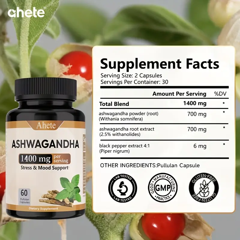 1400mg ashwagandha root extract capsules relax mood support supplement 60 count   free formula for men women   for emotional   Product details 5