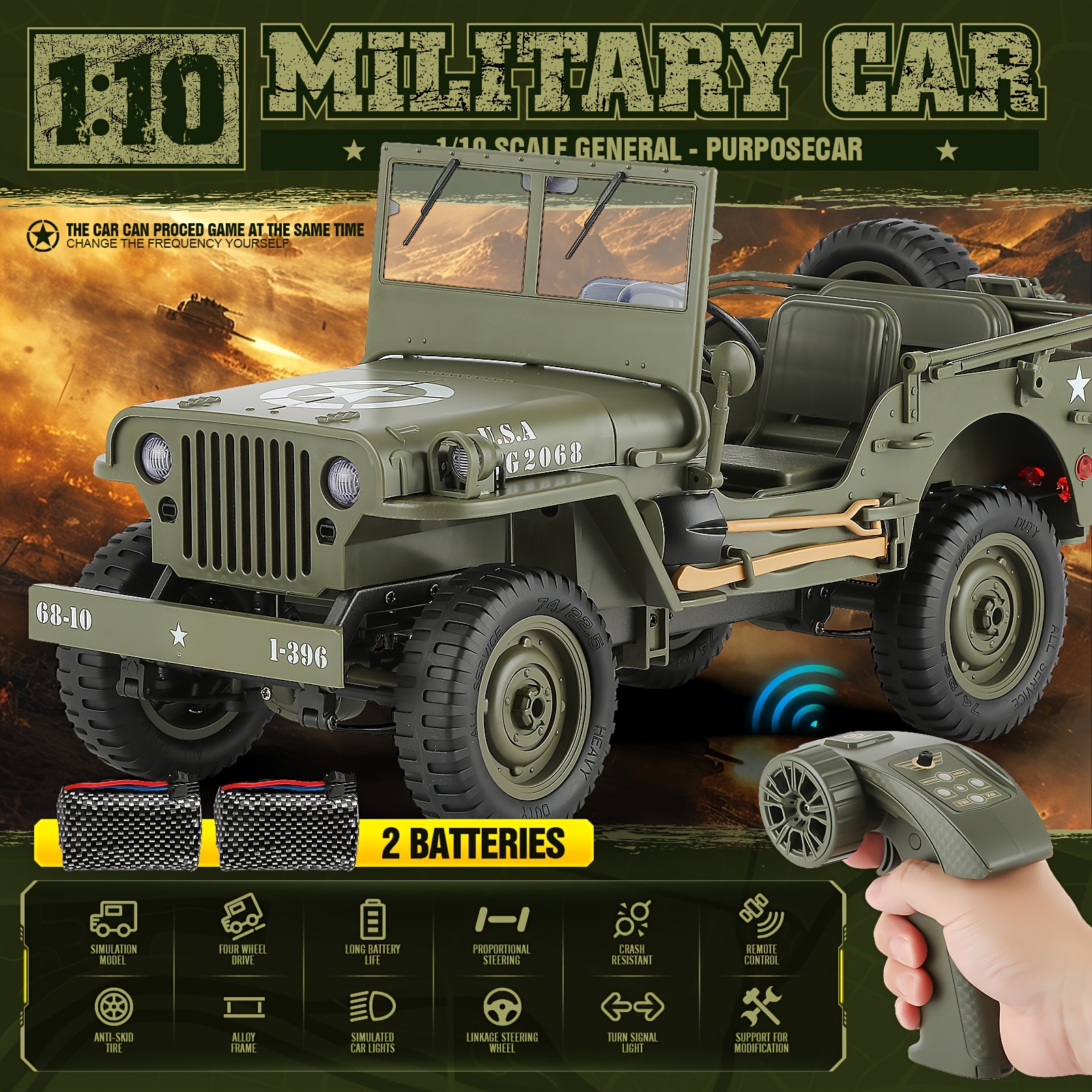 1:10 Scale Adult Electric RC Climbing Car - Off-Road Remote Control Vehicle with 2 Batteries & Ultra-Long Runtime, Durable Plastic Construction, USB Rechargeable, Headlights, Rugged Tires for All-Terrain Adventure, Sporty Appearance, Highdetail Design, Outdoor Adventure, Highdetail Model, Rechargeable Battery, Racing Fans