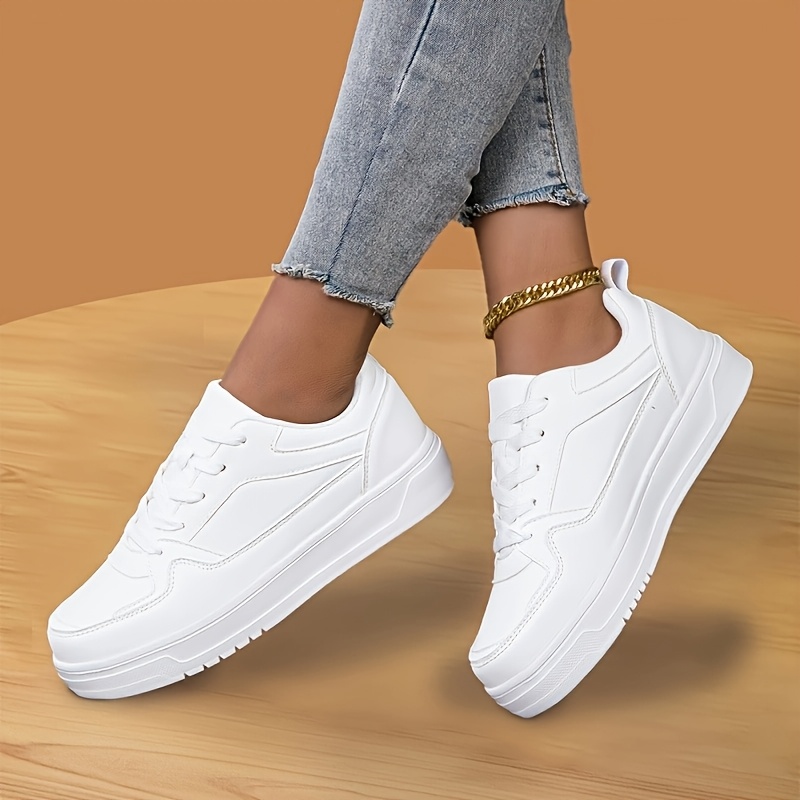 Pair Women'S Fashion White Skateboard Sneakers, Lightweight Slip-On  Casual Shoes with Durable Microfiber Upper, Breathable Fabric Lining,