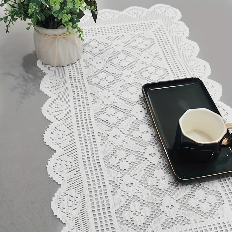

Modern Simple White Lace Table Runner - Nordic Style Dining Table Decorative Cover For Coffee Table And Tv Cabinet - Kitchen And Dining Room Linen Tablecloth