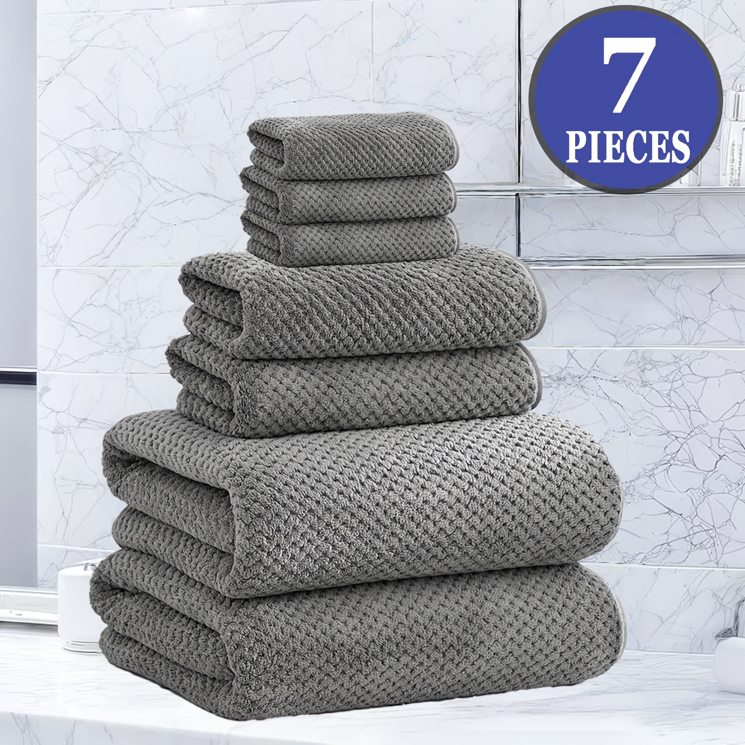 Image of 4/7/10pcs Luxury Pineapple Mesh Towel Set - Super Absorbent, Quick-drying, , And Skin- Bath Towels - Ideal Bathroom Essentials With Fabric Weave