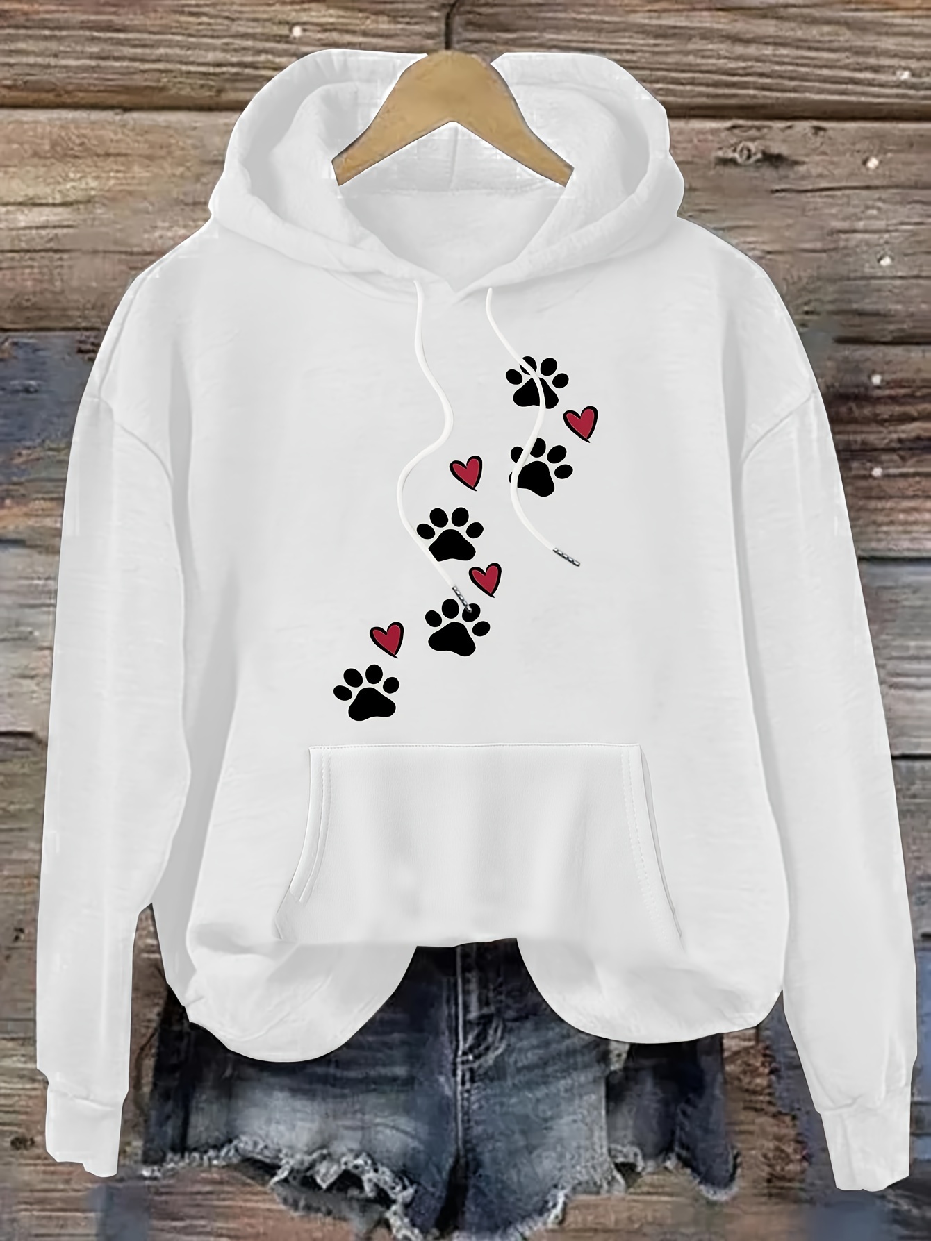 moletom casual feminino com estampa de pata de Temu Portugal