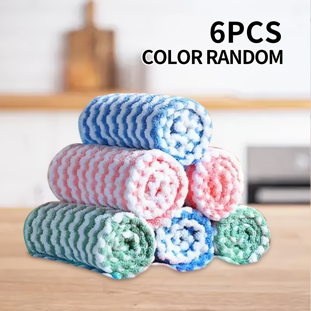 TEMU 6/12/24pcs 2525 Overlock Water Ripple Dishcloth Kitchen Cleaning Cloth, Super Absorbent And Soft, Cleaning Towel, Dishwashing Cloth, Household
