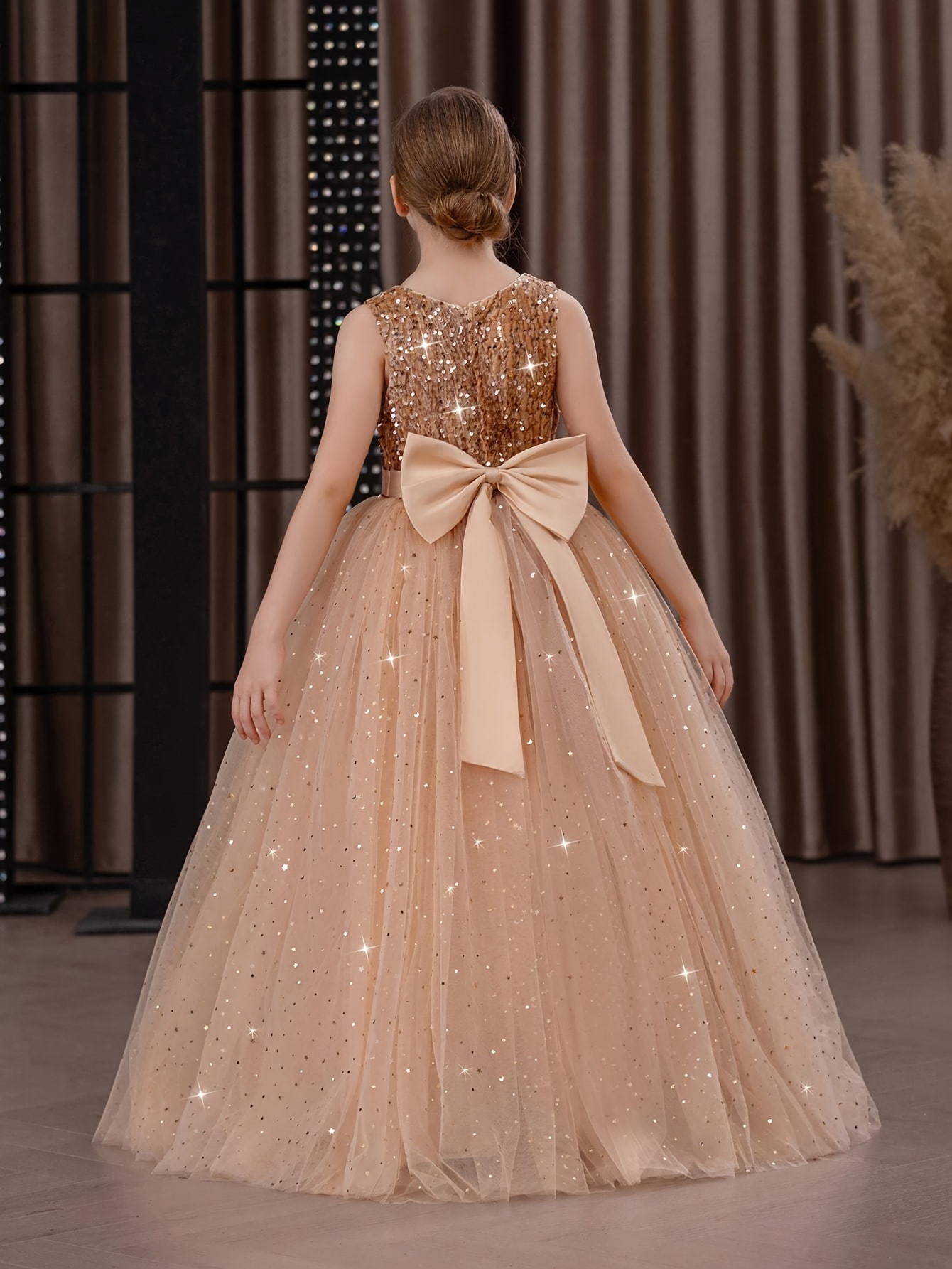 tween girl golden dress bow merry christmas party - Temu Qatar