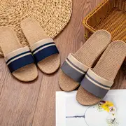 womens comfy linen slides striped open toe flat summer shoes indoor outdoor slippers with eva sole sizes 6 to indoor summer footwear open toe shoes linen sandals ladies slippers details 2