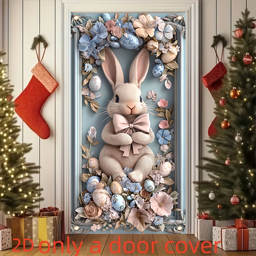 

2d Door Banner 1pc, Easter Bunny Door Cover, 35.4x70.8inch, Polyester 100%, & , No Power Needed, Multipurpose Holiday Party Decoration, Outdoor Flag