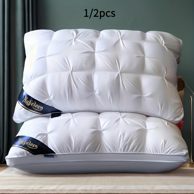 1/2pcs Luxury Five-Star Hotel Quality Pillow - Deep Sleep Neck Support, High-Density Non-Sagging All-Season Pillowcase with White Satin, 100% Polyester Filling, Vacuum Compressed Packaging, White, Home Comfort, Quilted Design, Premium Fabric