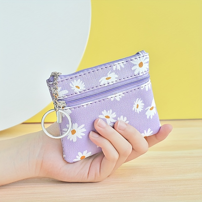 Image of New Women's Floral Print Small Coin Purse Mini Coin Bag Versatile Fashion Small Card Case Key Organizer