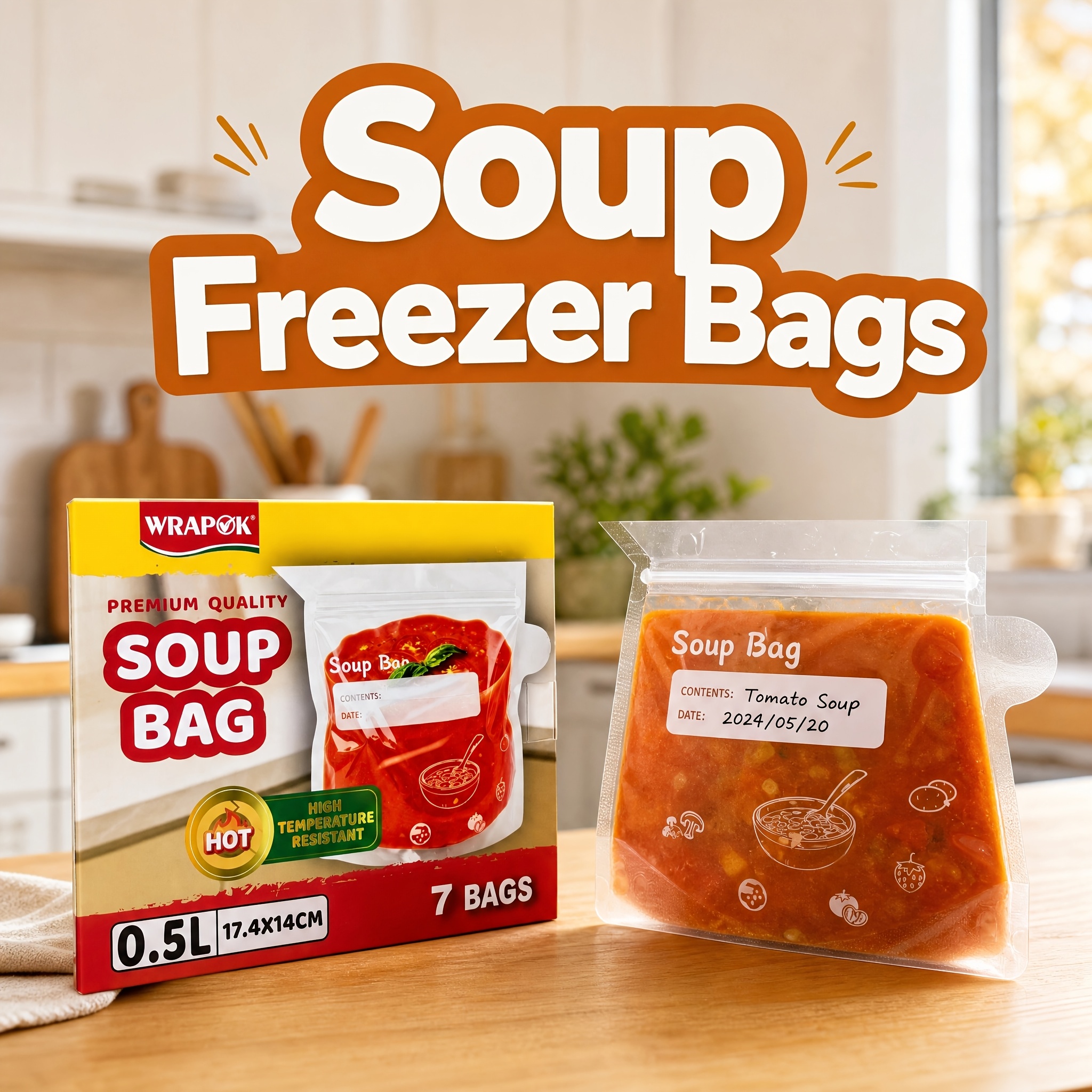 TEMU Sac de conservation autoportant pour soupe, résistant aux hautes températures et de qualité alimentaire, ,5 L, irrégulière, de fermeture étanche